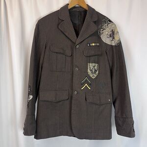 Black Rivet Men's Brown Military Structured Uniform Goth Style Jacket Size L